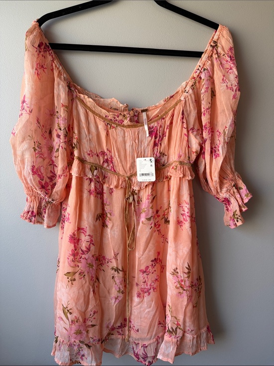 Free People Dresses & Skirts - Free People Marney Mini Peach Floral Off-Shoulder dress or tunic size Small